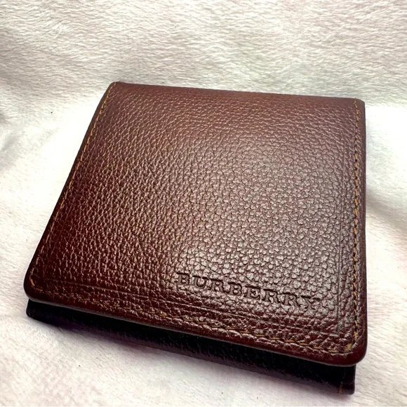 Burberry Coin Pouch | Brown Pebbled Leather | Nova Check Interior 3x3” - Picture 1 of 15